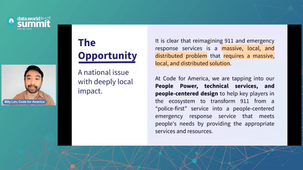 Billy Lim of Code for America speaks to his organization’s efforts to reimagine the US 911 system